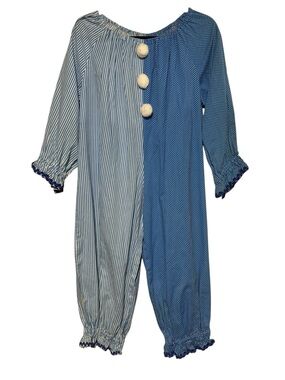 Vintage Handmade Clown Costume Jumpsuit Patchwork Blue Raggedy Andy Kids Size 8